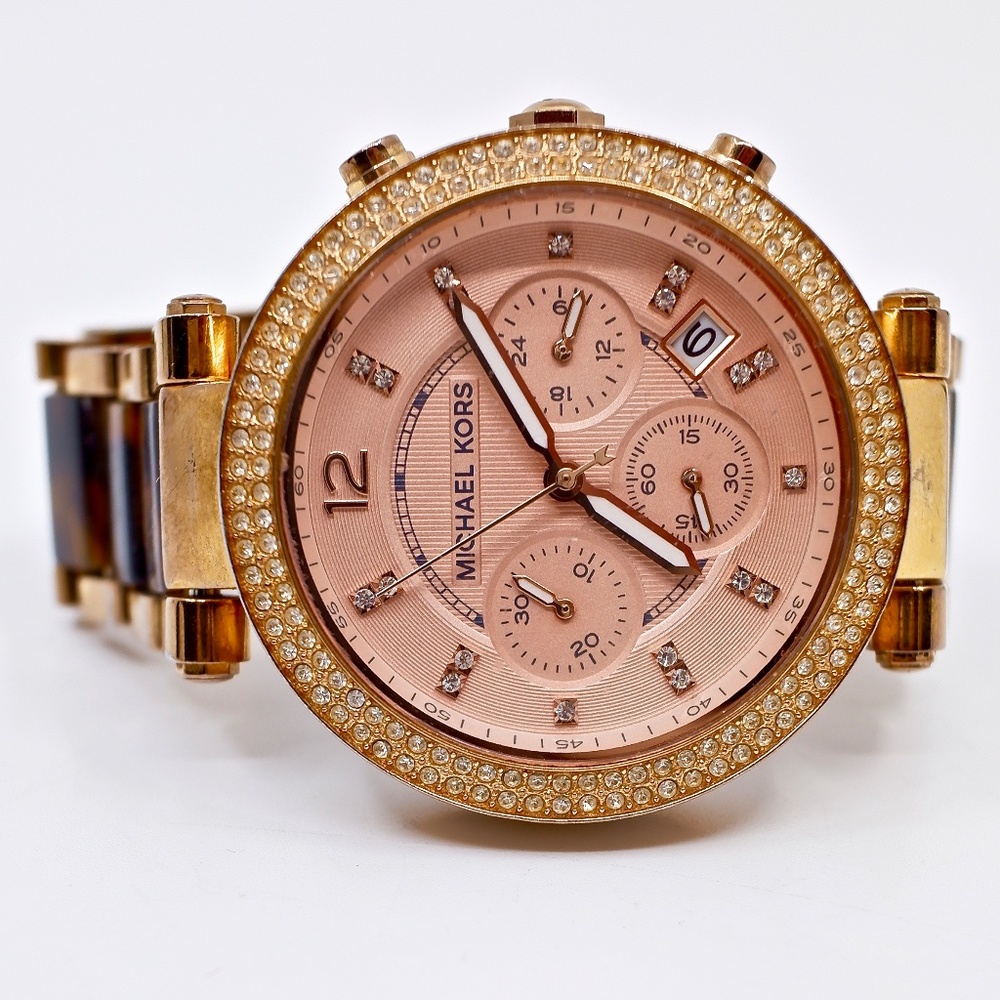 MICHAEL KORS~5538~parker~TORTOISE GLITZ CHRONOGRAPH WATCH